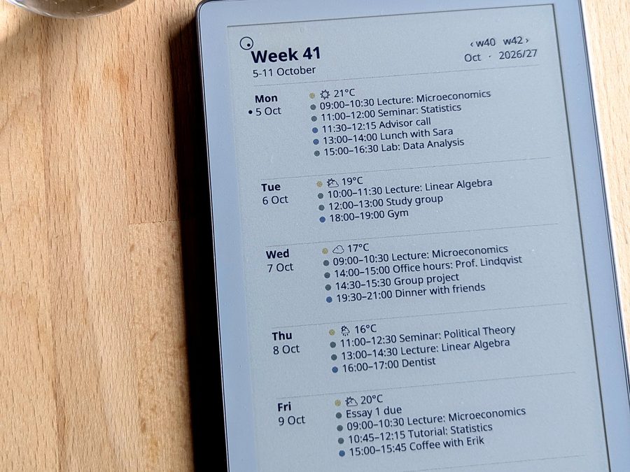 Weekly planner on a reMarkable